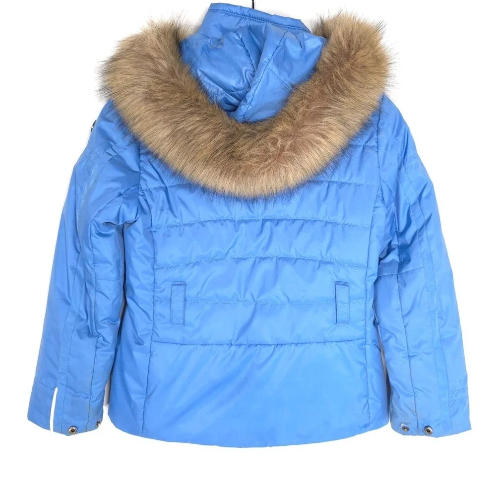 POIVRE BLANC Kids Girls 8 Ski‎ Jacket Blue Fur Hood Insulated Zip Winter Coat